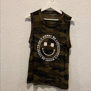 Lucky Brand Olive Camo Tank with Smiley Graphic